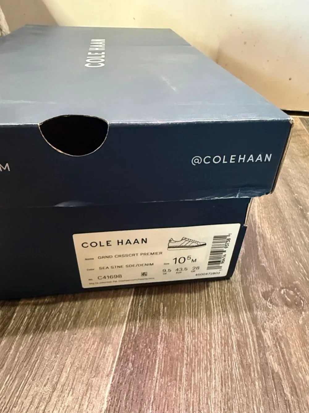 Cole Haan Men’s Crosscourt Premier sneaker in sea stone suede/faded denim 10.5